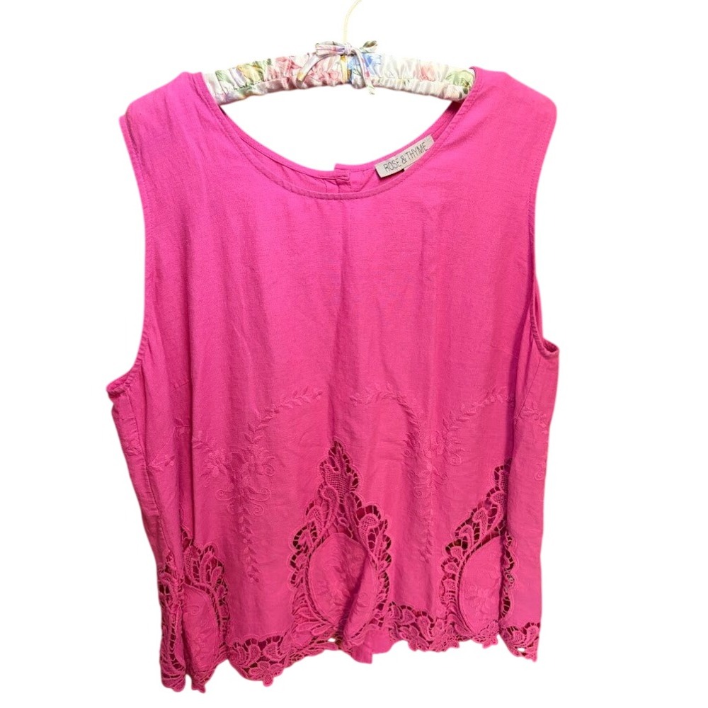 Rose & Thyme Womens Hot Pink Eyelet Lace Embroidered Sleeveless Blouse Top 1X